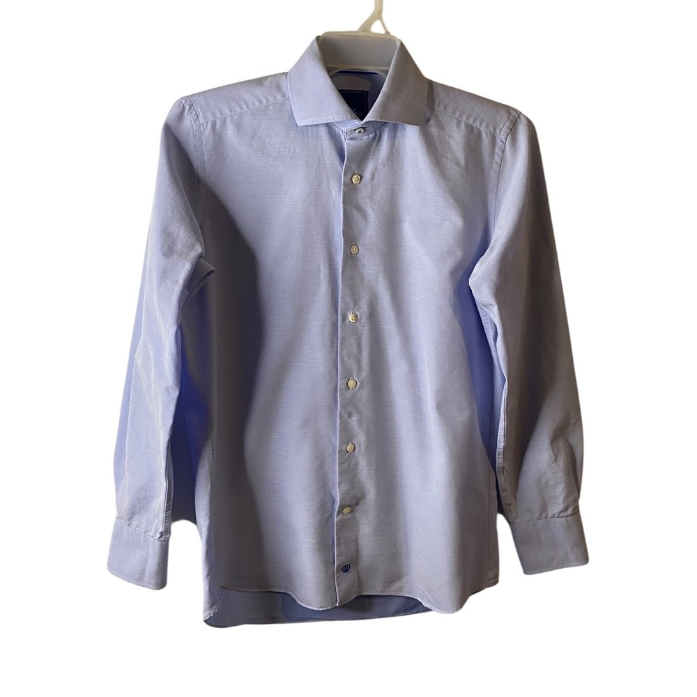 David Donahue Mens Trim Fit Light Blue Micro Stripe Dress Shirt 15.5 34/35